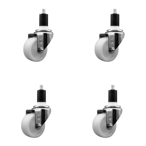 3'' SS Nylon Wheel Swivel 1-1/2'' Expanding Stem Caster Set, 4PK